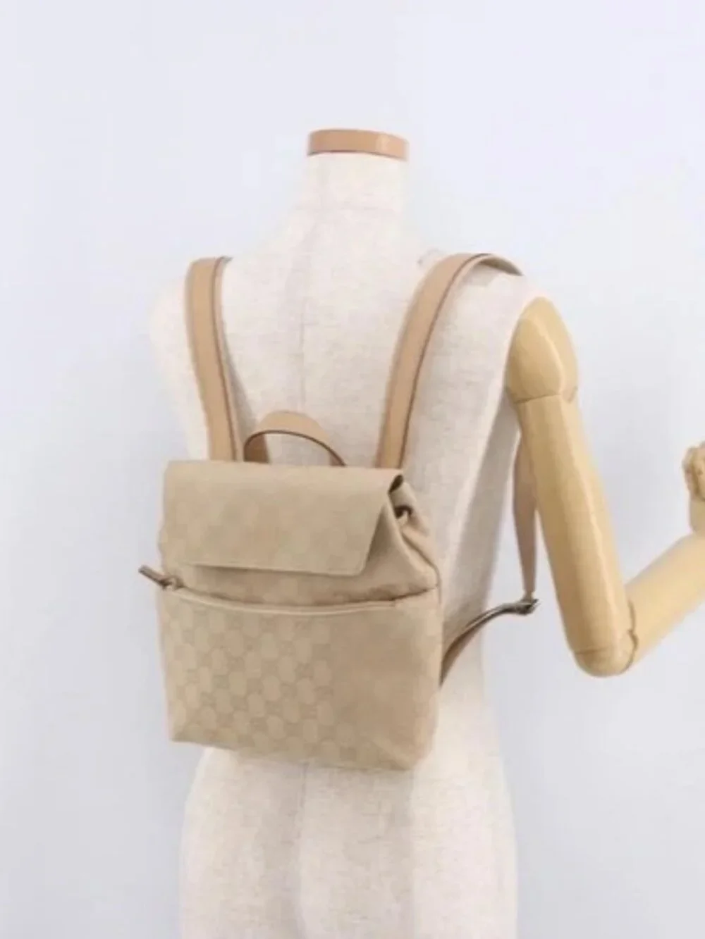 GUCCI GG Canvas Backpack Beige Silver 003 0242 Auth 189357A